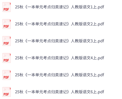 25秋人教版语文《一本单元考点归类速记》1-6上